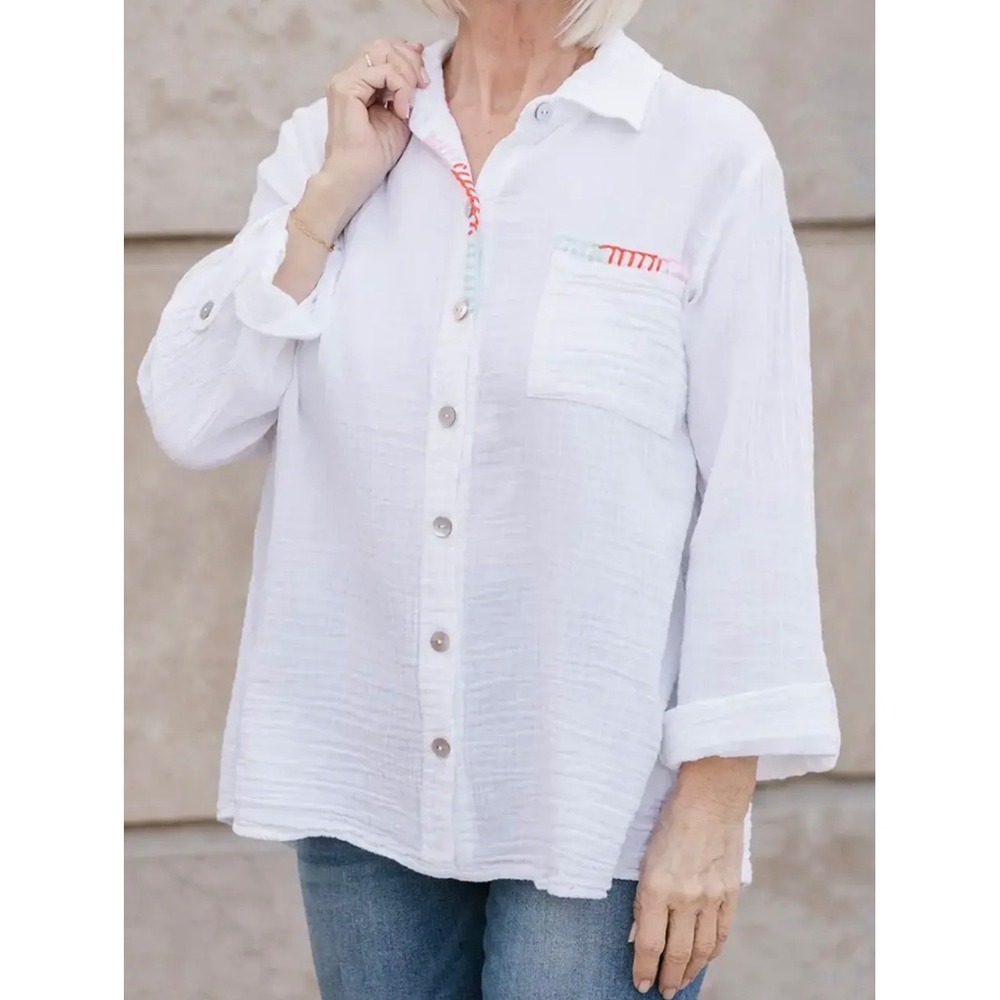 NEW Shannon Passero Shirt & Tank Set Womens Size M White Gauze Coastal Resoet